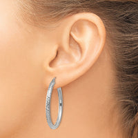 14k White Gold Diamond-cut 3mm Round Hoop Earrings-TC251