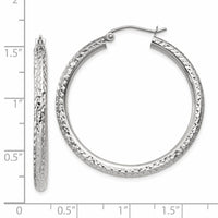 14k White Gold Diamond-cut 3mm Round Hoop Earrings-TC251