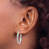 14k White Gold Diamond-cut 3mm Round Hoop Earrings-TC253