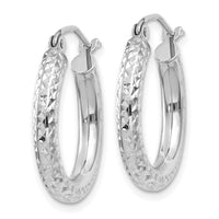 14k White Gold Diamond-cut 3mm Round Hoop Earrings-TC254