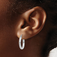 14k White Gold Diamond-cut 3mm Round Hoop Earrings-TC254