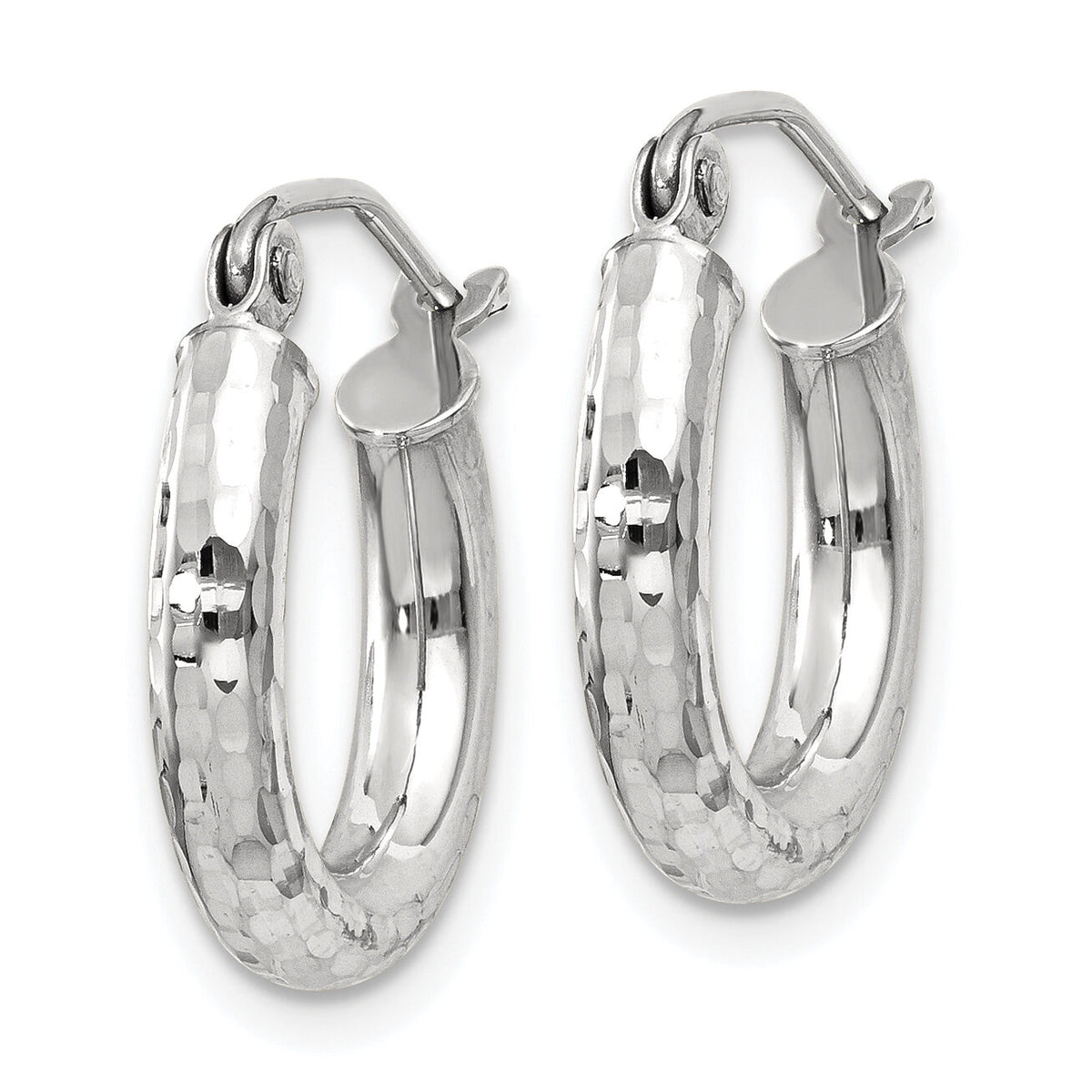 14k White Gold Diamond-cut 3mm Round Hoop Earrings-TC255