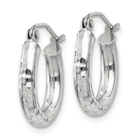 14k White Gold Diamond-cut 3mm Round Hoop Earrings-TC255