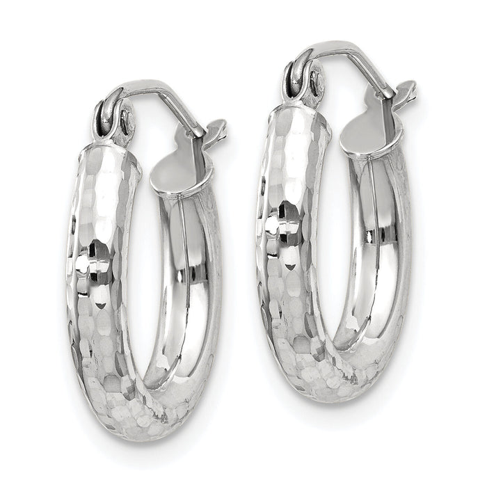 14k White Gold Diamond-cut 3mm Round Hoop Earrings-TC255