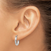 14k White Gold Diamond-cut 3mm Round Hoop Earrings-TC255