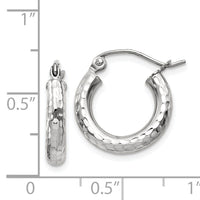 14k White Gold Diamond-cut 3mm Round Hoop Earrings-TC255