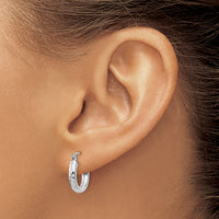14k White Gold Diamond-cut 3mm Round Hoop Earrings-TC256
