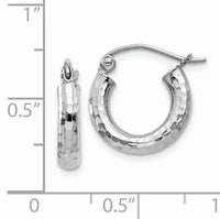 14k White Gold Diamond-cut 3mm Round Hoop Earrings-TC256