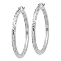 14k White Gold Diamond-cut 3mm Round Hoop Earrings-TC257