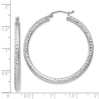 14k White Gold Diamond-cut 3mm Round Hoop Earrings-TC257