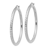 14k White Gold Diamond-cut 3mm Round Hoop Earrings-TC258