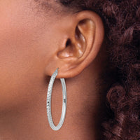 14k White Gold Diamond-cut 3mm Round Hoop Earrings-TC258