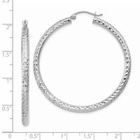14k White Gold Diamond-cut 3mm Round Hoop Earrings-TC258