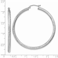 14k White Gold Diamond-cut 3mm Round Hoop Earrings-TC259