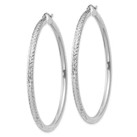14k White Gold Diamond-cut 3mm Round Hoop Earrings-TC260