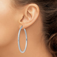 14k White Gold Diamond-cut 3mm Round Hoop Earrings-TC260