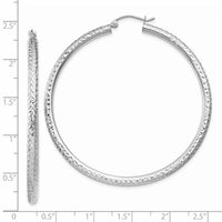 14k White Gold Diamond-cut 3mm Round Hoop Earrings-TC260