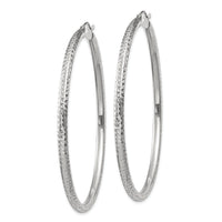 14k White Gold Diamond-cut 3mm Round Hoop Earrings-TC261