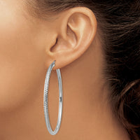 14k White Gold Diamond-cut 3mm Round Hoop Earrings-TC261