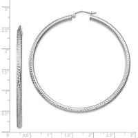 14k White Gold Diamond-cut 3mm Round Hoop Earrings-TC261
