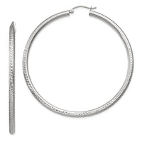 14k White Gold Diamond-cut 3mm Round Hoop Earrings-TC261