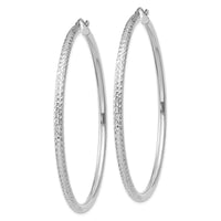 14k White Gold Diamond-cut 3mm Round Hoop Earrings-TC262