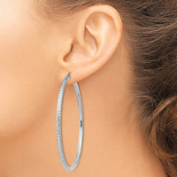 14k White Gold Diamond-cut 3mm Round Hoop Earrings-TC262