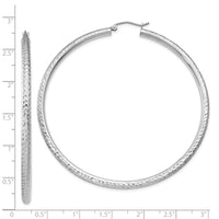 14k White Gold Diamond-cut 3mm Round Hoop Earrings-TC262
