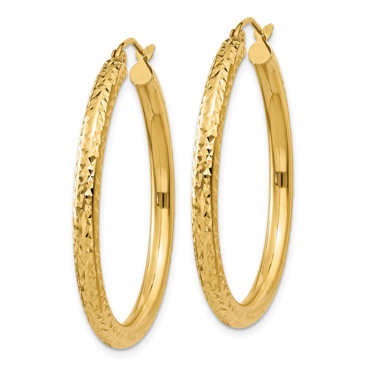 14k Diamond-cut 3mm Round Hoop Earrings-TC263