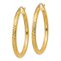 14k Diamond-cut 3mm Round Hoop Earrings-TC263