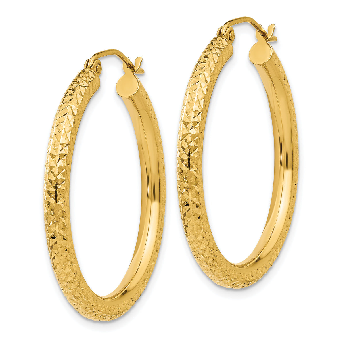 14k Diamond-cut 3mm Round Hoop Earrings-TC264