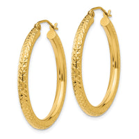 14k Diamond-cut 3mm Round Hoop Earrings-TC264