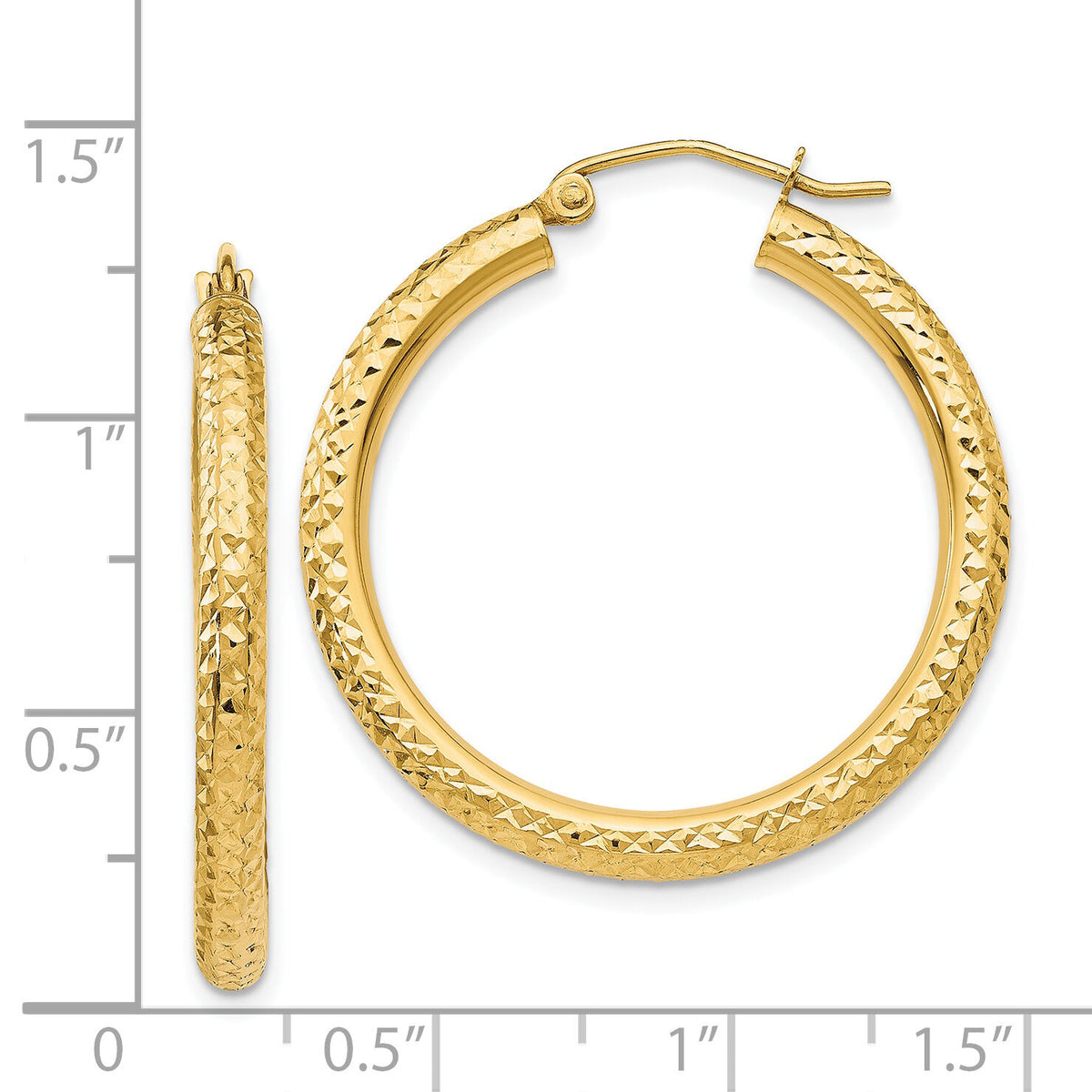 14k Diamond-cut 3mm Round Hoop Earrings-TC264