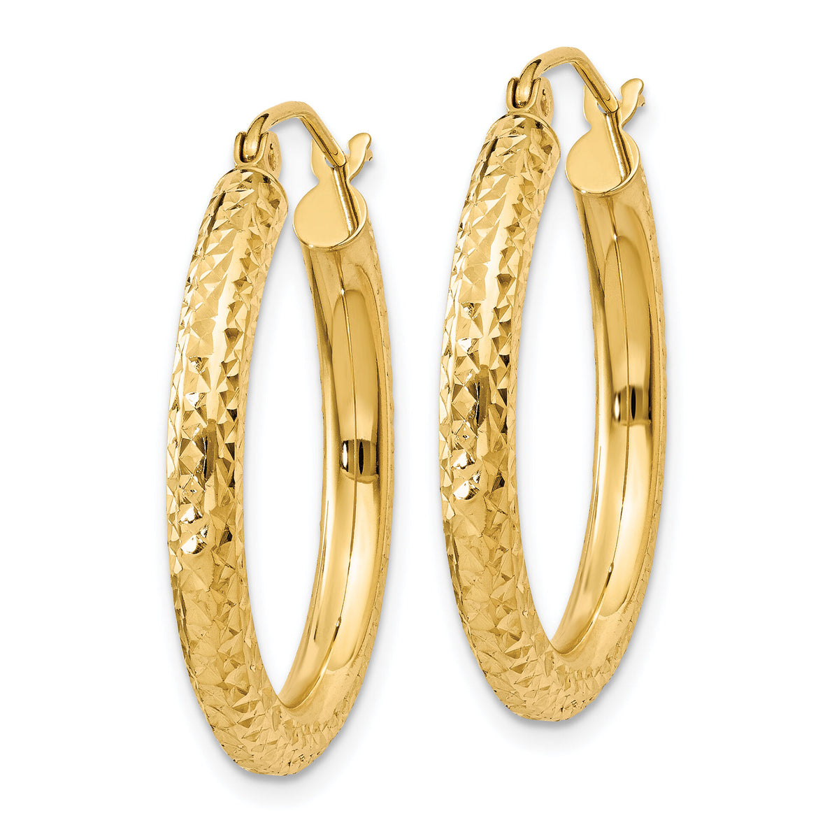 14k Diamond-cut 3mm Round Hoop Earrings-TC265