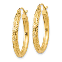 14k Diamond-cut 3mm Round Hoop Earrings-TC265