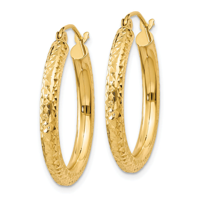 14k Diamond-cut 3mm Round Hoop Earrings-TC265