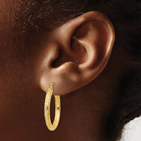 14k Diamond-cut 3mm Round Hoop Earrings-TC265