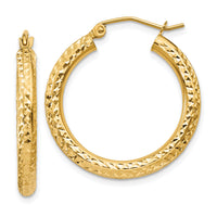 14k Diamond-cut 3mm Round Hoop Earrings-TC265