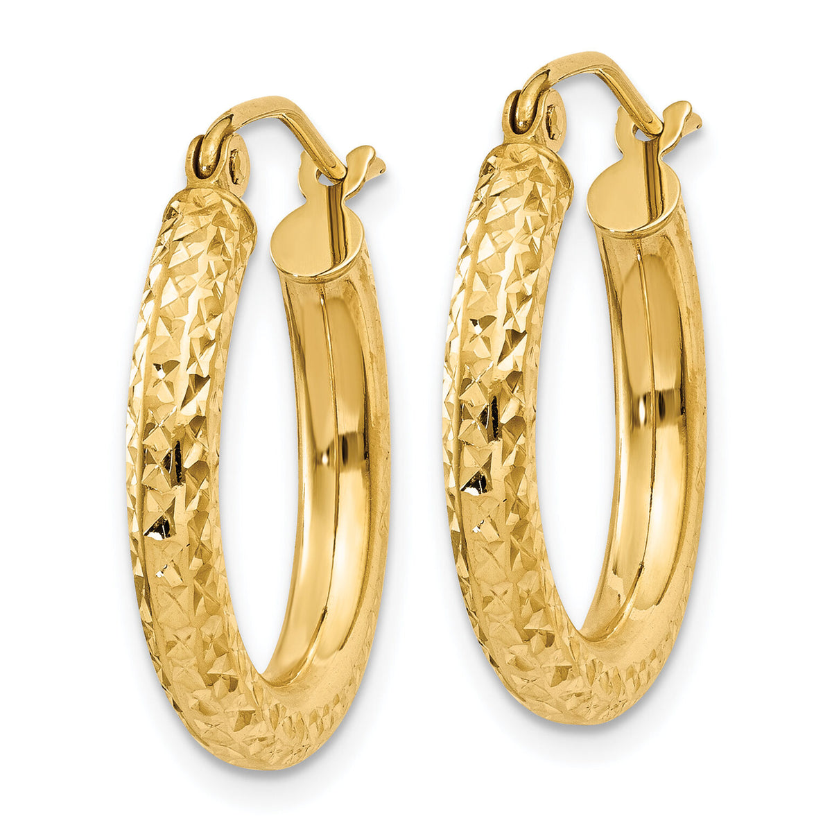 14k Diamond-cut 3mm Round Hoop Earrings-TC266
