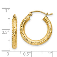 14k Diamond-cut 3mm Round Hoop Earrings-TC266
