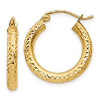 14k Diamond-cut 3mm Round Hoop Earrings-TC266