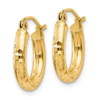 14k Diamond-cut 3mm Round Hoop Earrings-TC267