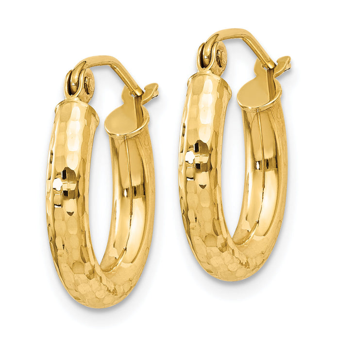 14k Diamond-cut 3mm Round Hoop Earrings-TC267