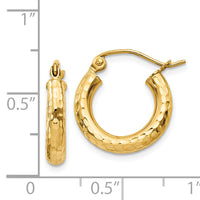 14k Diamond-cut 3mm Round Hoop Earrings-TC267