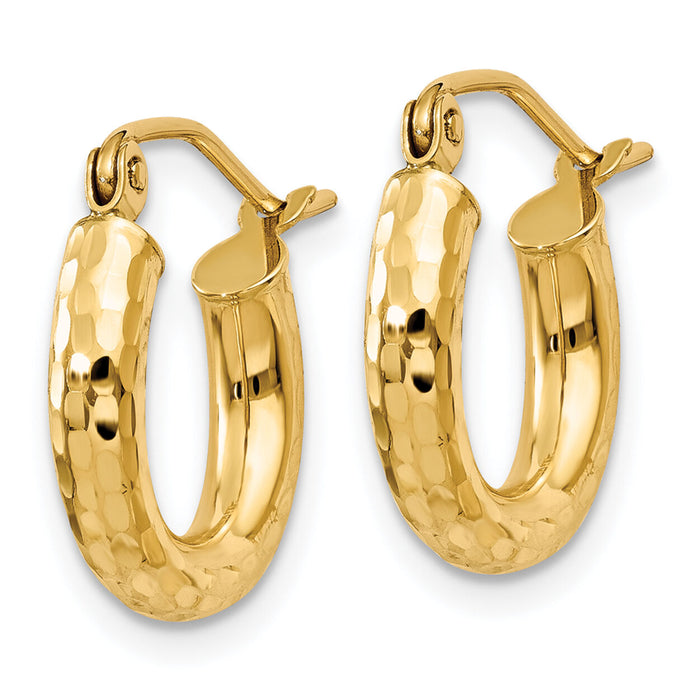 14k Diamond-cut 3mm Round Hoop Earrings-TC268