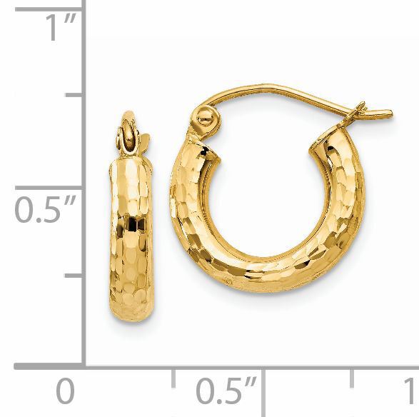 14k Diamond-cut 3mm Round Hoop Earrings-TC268