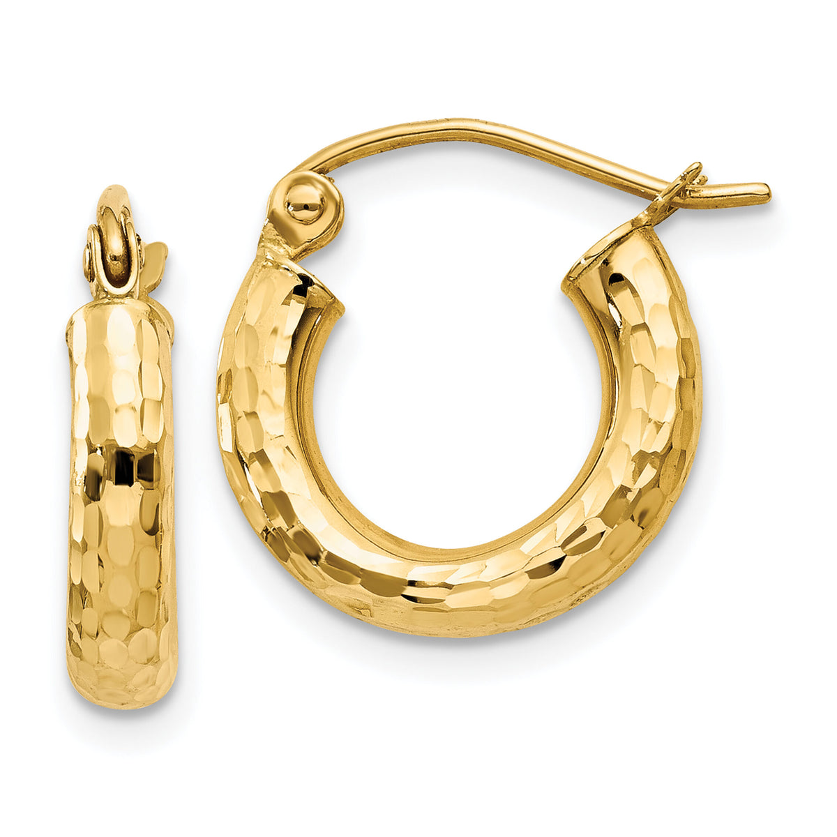 14k Diamond-cut 3mm Round Hoop Earrings-TC268