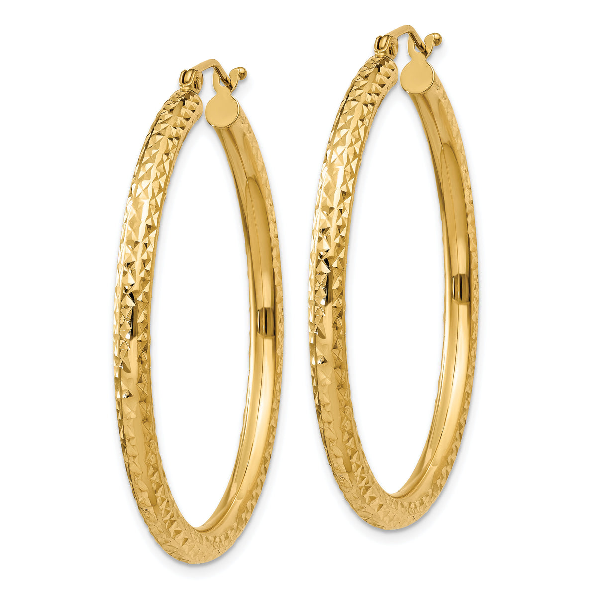 14k Diamond-cut 3mm Round Hoop Earrings-TC269