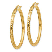14k Diamond-cut 3mm Round Hoop Earrings-TC269