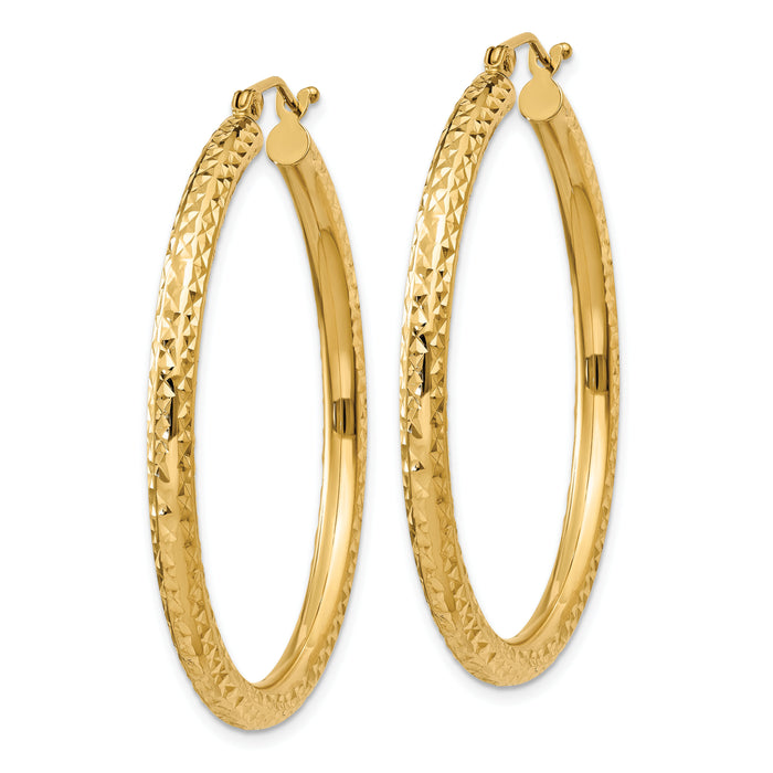 14k Diamond-cut 3mm Round Hoop Earrings-TC269